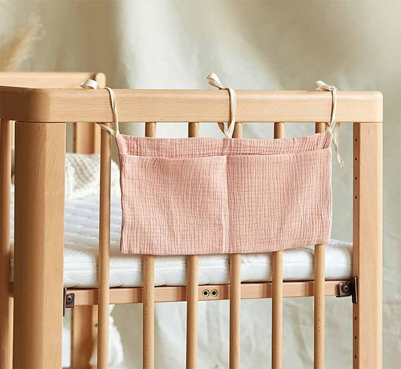 YeeMan Cotton Baby Bedside Hanging Storage Bag,2 Pockets Organizer for Baby Cribs and Toys (Pink) - Image 5